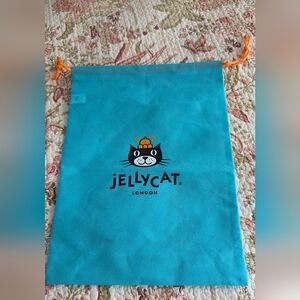 Jellycat Turquoise Cat Toy Bag with Orange Drawstring